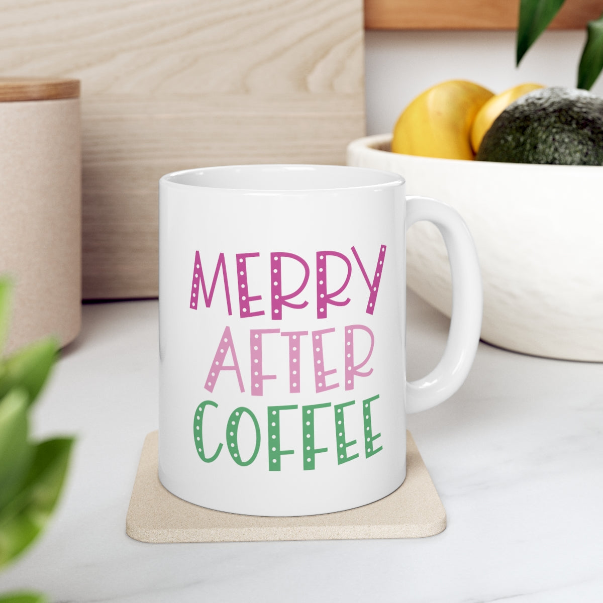 merry after coffee 11oz white mug