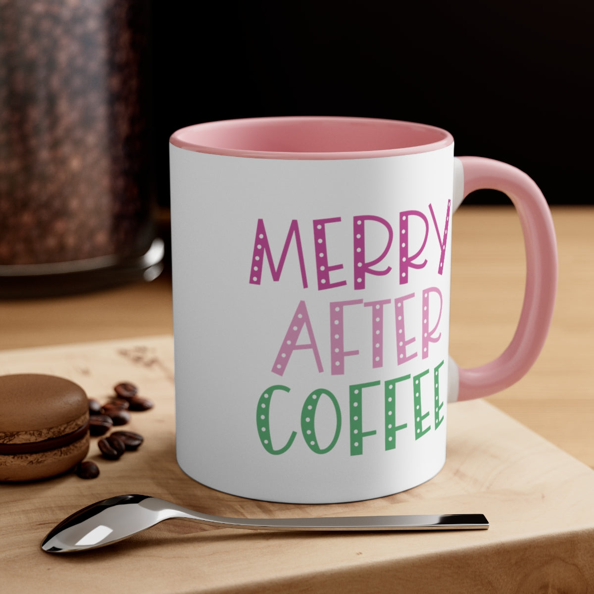 merry after coffee 11oz pink accent mug