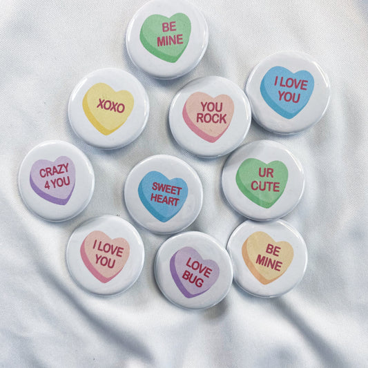 candy heart pinback button mix