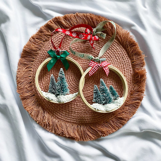snowy trees embroidery hoop ornament