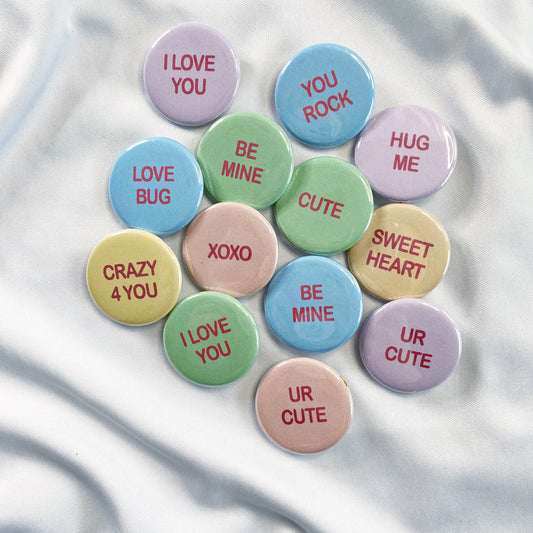 candy heart quotes pinback button mix