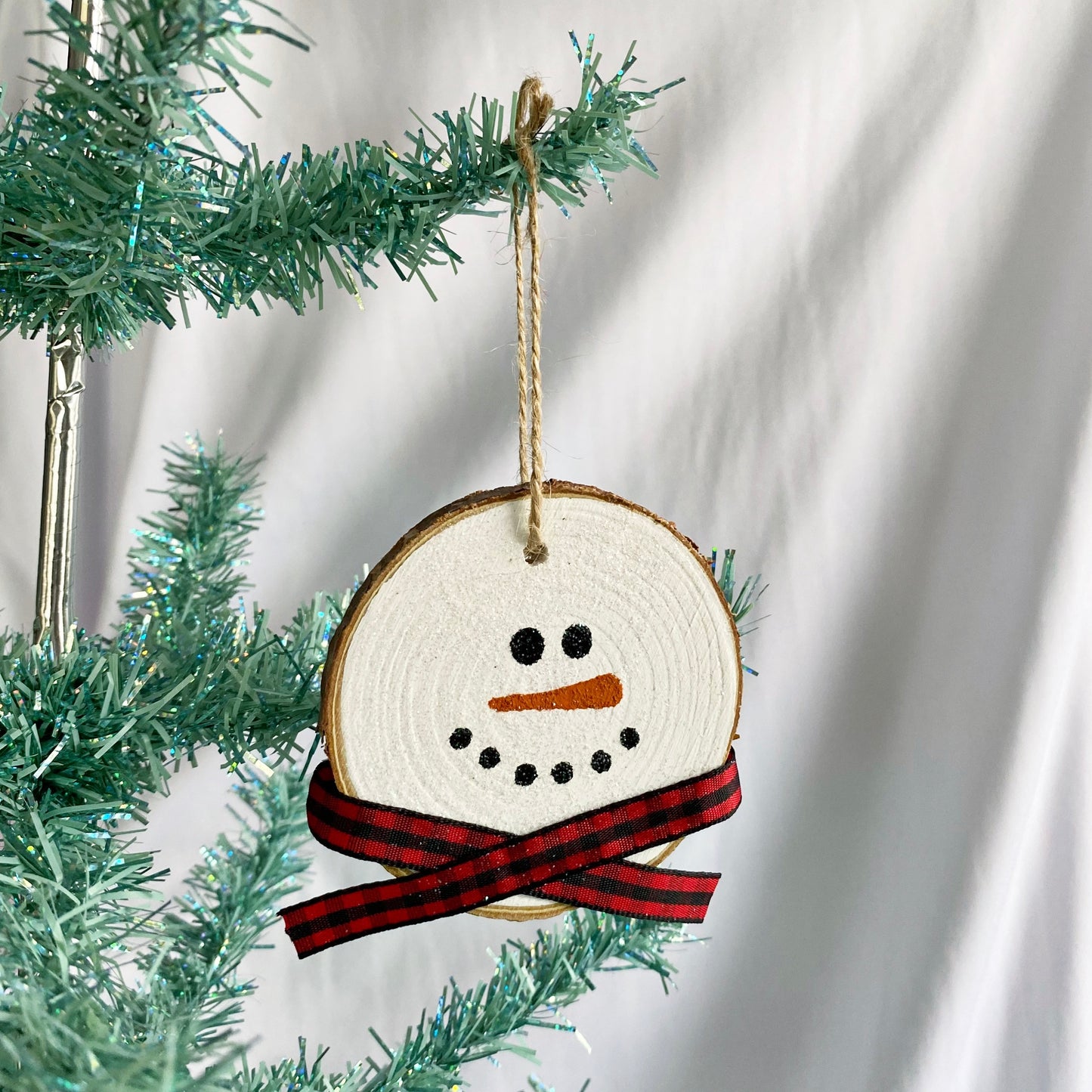 snowman wood slice ornament